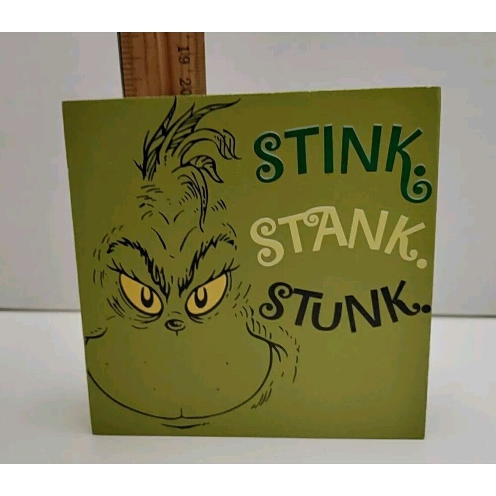 STINK STANK STUNK Grinch Wood  Sign Holiday Christmas 4 x 4 x 1 inch - Picture 4 of 5